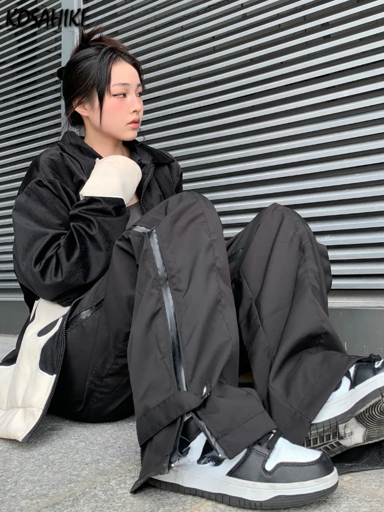 

Брюки-карго женские с завышенной талией, на молнии, с широкими штанинами