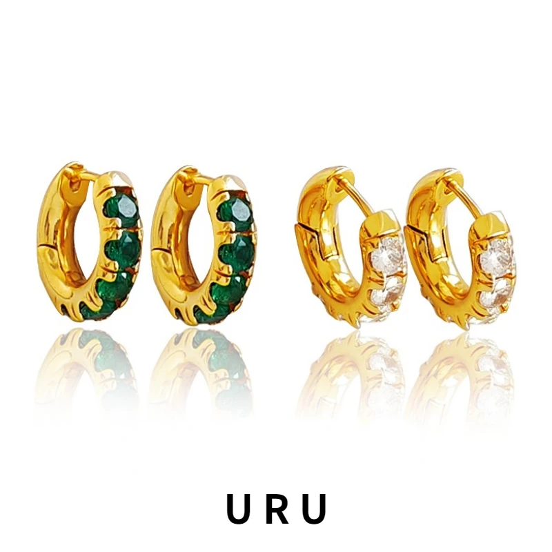 

Fashion Jewelry Round Hoop Earrings Delicate High Quality Brass Clear Green Zircon Earrings Women Daily Wearing