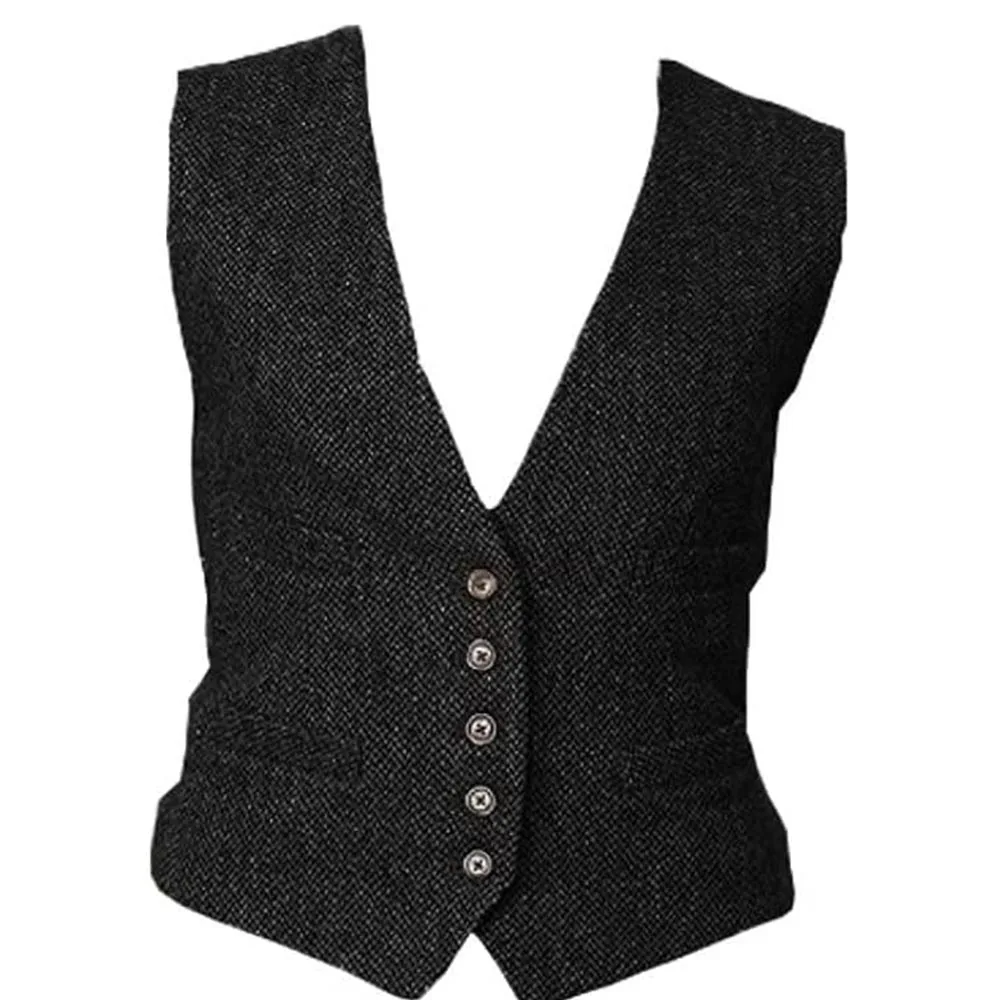 

Womens Vintage Waistcoat Herringbone Tweed Button Down Casual Dressy Suit Vest Waistcoat Business Dress Suit Vests for Wedding