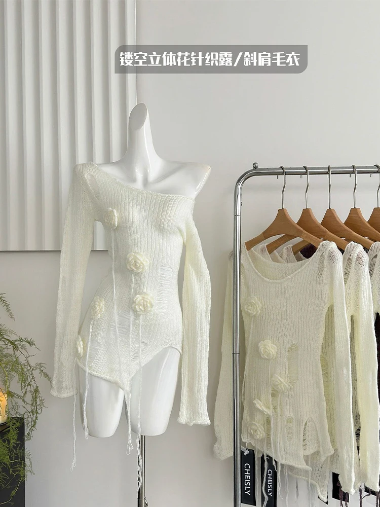 Женский фиолетовый пуловер рваный свитер в стиле Харадзюку вязаные свитера с