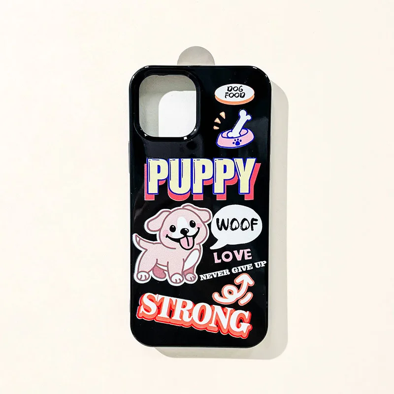 

Cute Cartoon Puppy Black Mobile Phone Case for IPhone11 12 13 14 Pro Max Mini X XS XR 7 8 Plus SE2 Soft Silica Gel