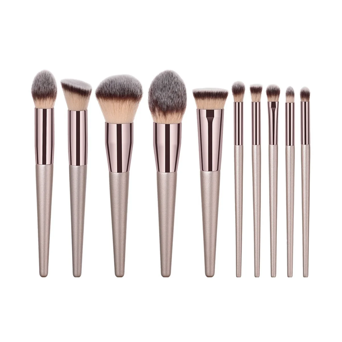 

10 Makeup Brushes, Beauty Tools, Champagne Gold Foundation Brushes, Eye Shadow Brushes