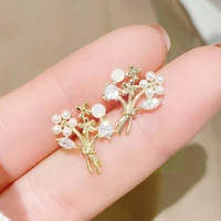 new earrings for women zircon imitation pearl christmas tree leaf shape exquisite stud earrings pendant korean fashion jewelry