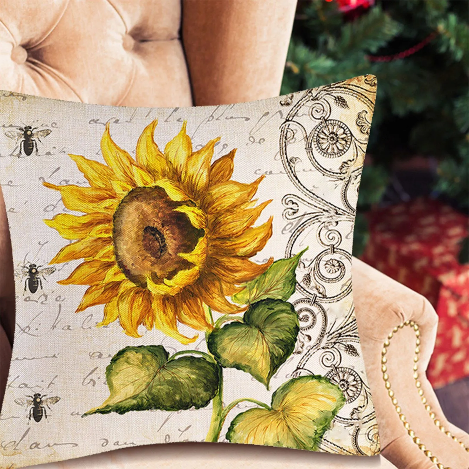 

Наволочки с подсолнухами, декоративные квадратные большие белые подушки из полиэстера с цветами, жёлтый Подсолнух, 17 х17 дюймов