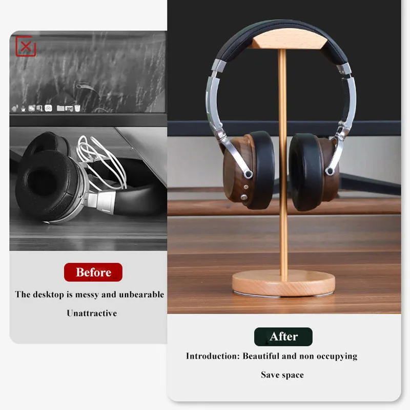 Деревянный подставка для наушников из бука + алюминиевый сплав держатель игровой