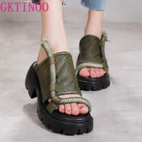 gktinoo summer shoes women slippers genuine leather 2022 new outside slides wedges handmade retro concise ladies silppers