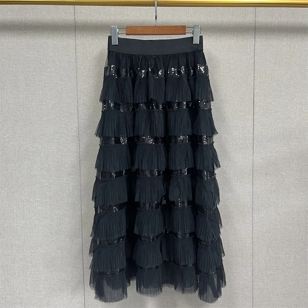 

Осень-зима 2023, новая юбка миди с блестками и сетчатыми вставками