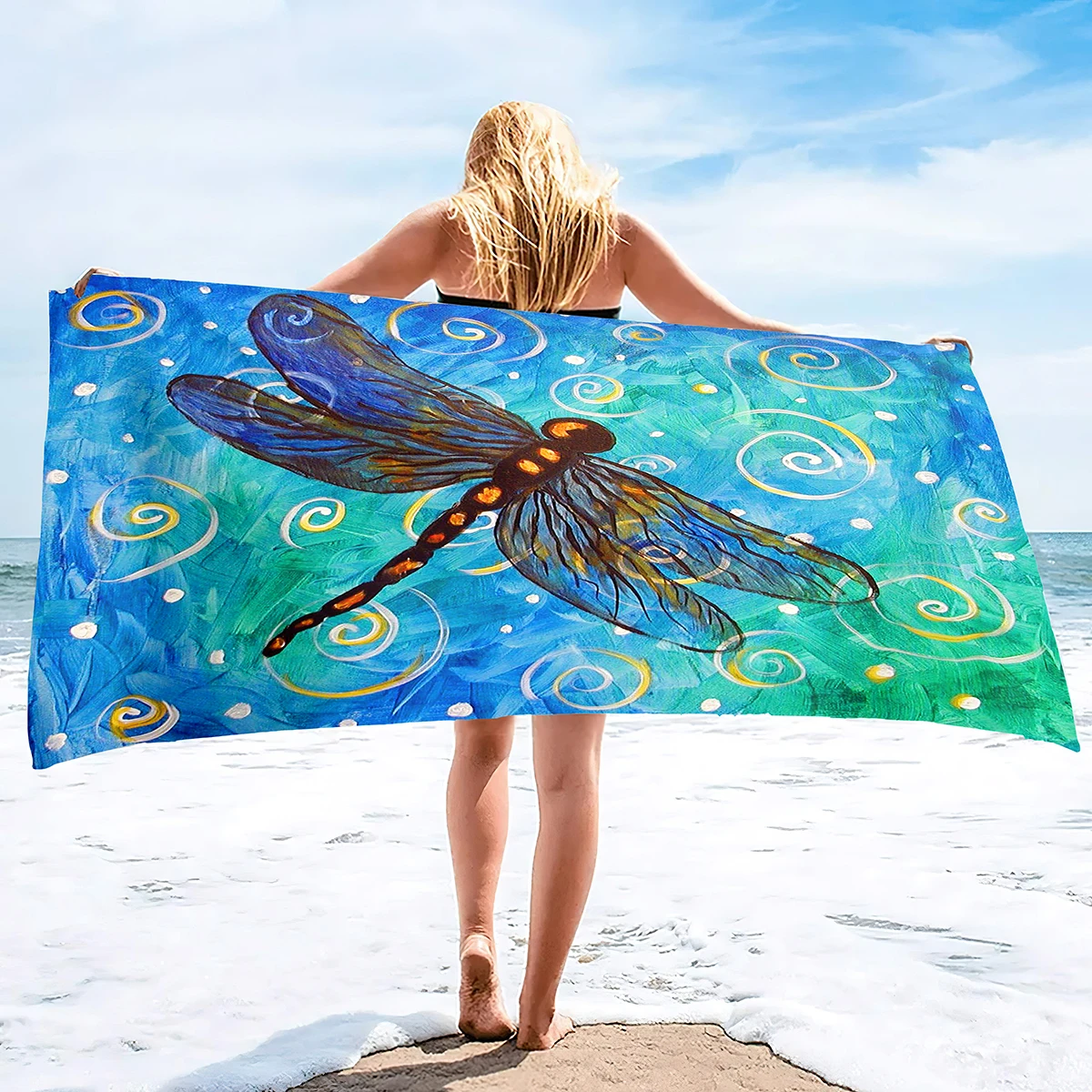 Dragonfly And Lotus Beach Towel Highly Absorbent Microfiber Bath Towel Quick Dry Blanket For Kids Adults