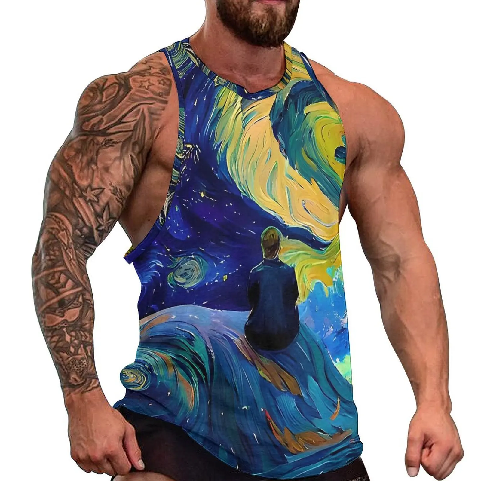 Майка Van Gogh мужские абстрактные тренировочные топы оверсайз со звездной ночью