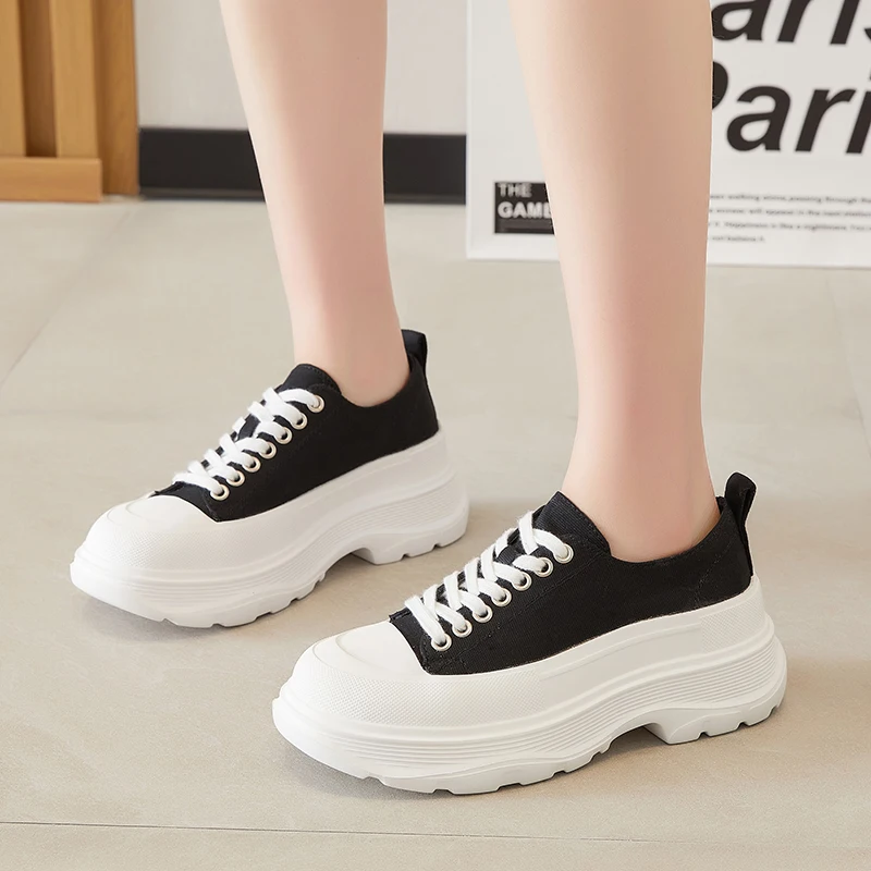 AIYUQI Canvas Shoes Women 2023 New Large Size 41 42 43 Platform Spring Autumn Shoes Ladies Lace Up Fashion Women Sneakers
