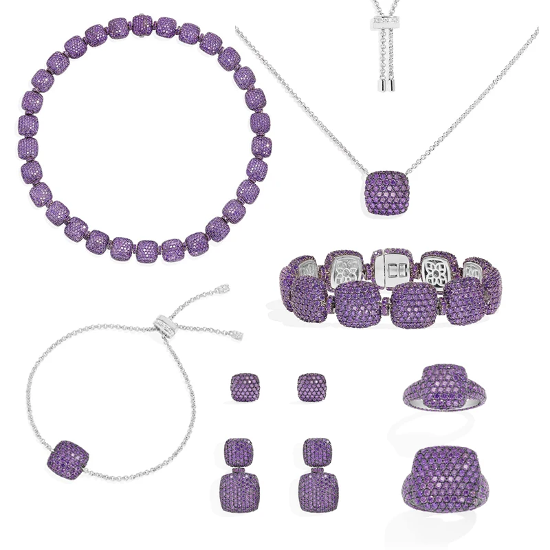 SKOO S925 стерлингового серебра квадратный инкрустированный фиолетовым цирконом