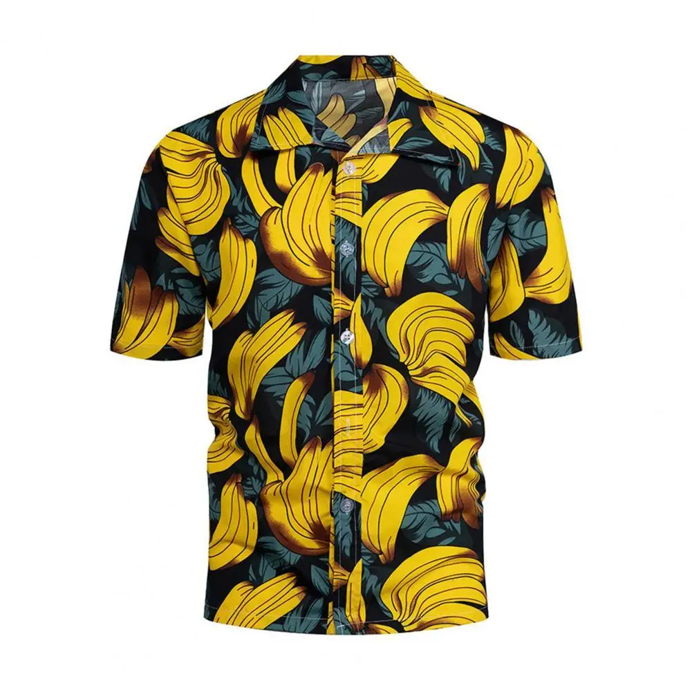 

Men Shirt Banana Pattern Beach Shirt Single-breasted Button-Down Shirt Summer Men Top Hawaiian Buttons Shirt for Party