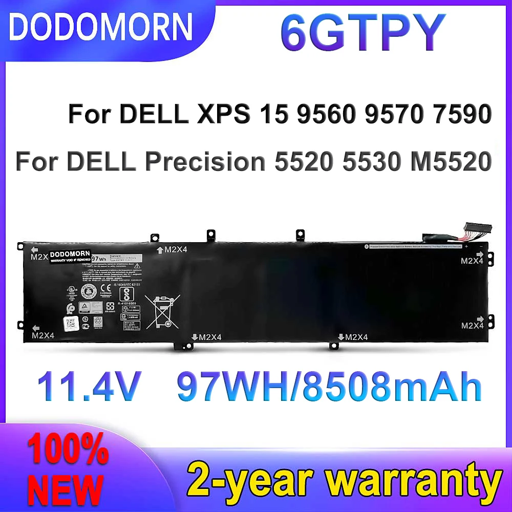 DODOMORN новый аккумулятор 6GTPY для DELL XPS 15 9570 9560 7590 для ноутбука DELL Precision 5520 5530 серии 11,4 в 97 Втч 100% протестирован
