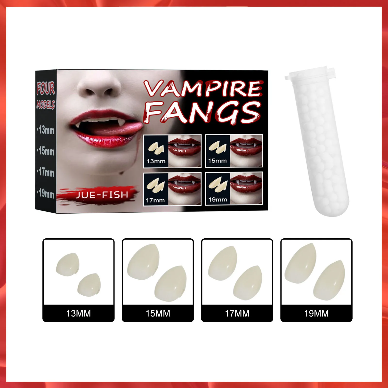 Diy Vampire Fangs Halloween Dentures Teeth Glue Party Dance Dress Up Cosplay Props for Holiday Role Play 4 Pairs Fangs with Glue