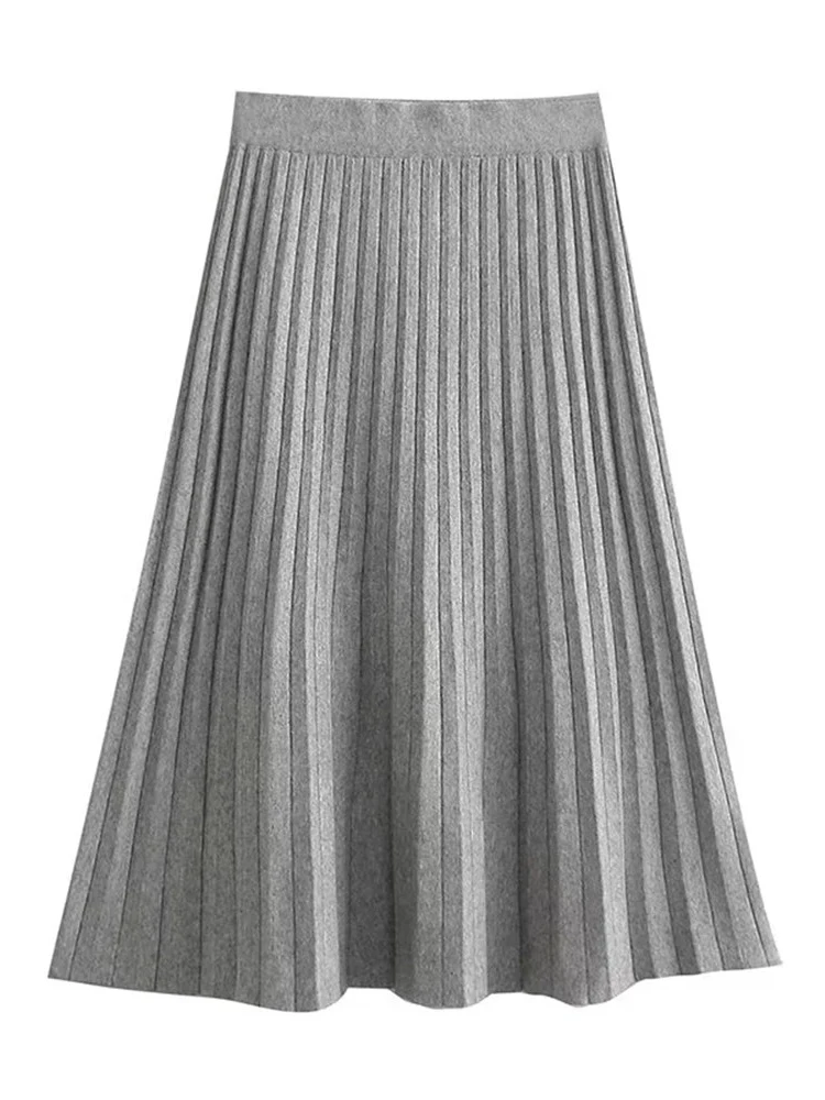 

Evfer Spring Autumn New Fashion Pleated Ladies Long Skirts Girls High Waist Knitted Solid Skirt Womens Casual Knit Skirts Femme