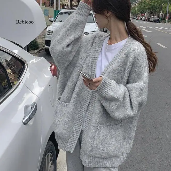 

Newest Cardigan Women High Street Harajuku Pockets Open Stitch Leisure College All-match Fashion Chandails Knitting Spring Soft