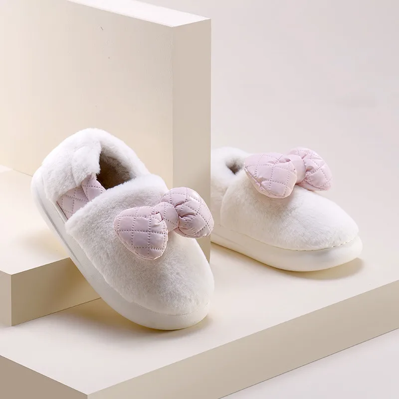

Suihyung Furry Plush Home Cotton Slippers Women Fluffy Fur Platform Slides Soft Warm Indoor Floor Shoes Cute Bow Slip On Flats