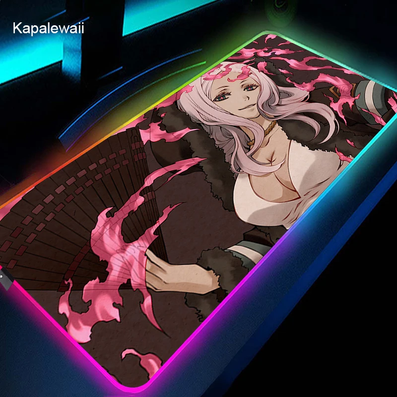 

RGB Fire Force Gaming Accessories Mouse Pad Computer Laptop Gamer Extended LED Mouse Mat Large Anime Rubber Keyboards Table Mat