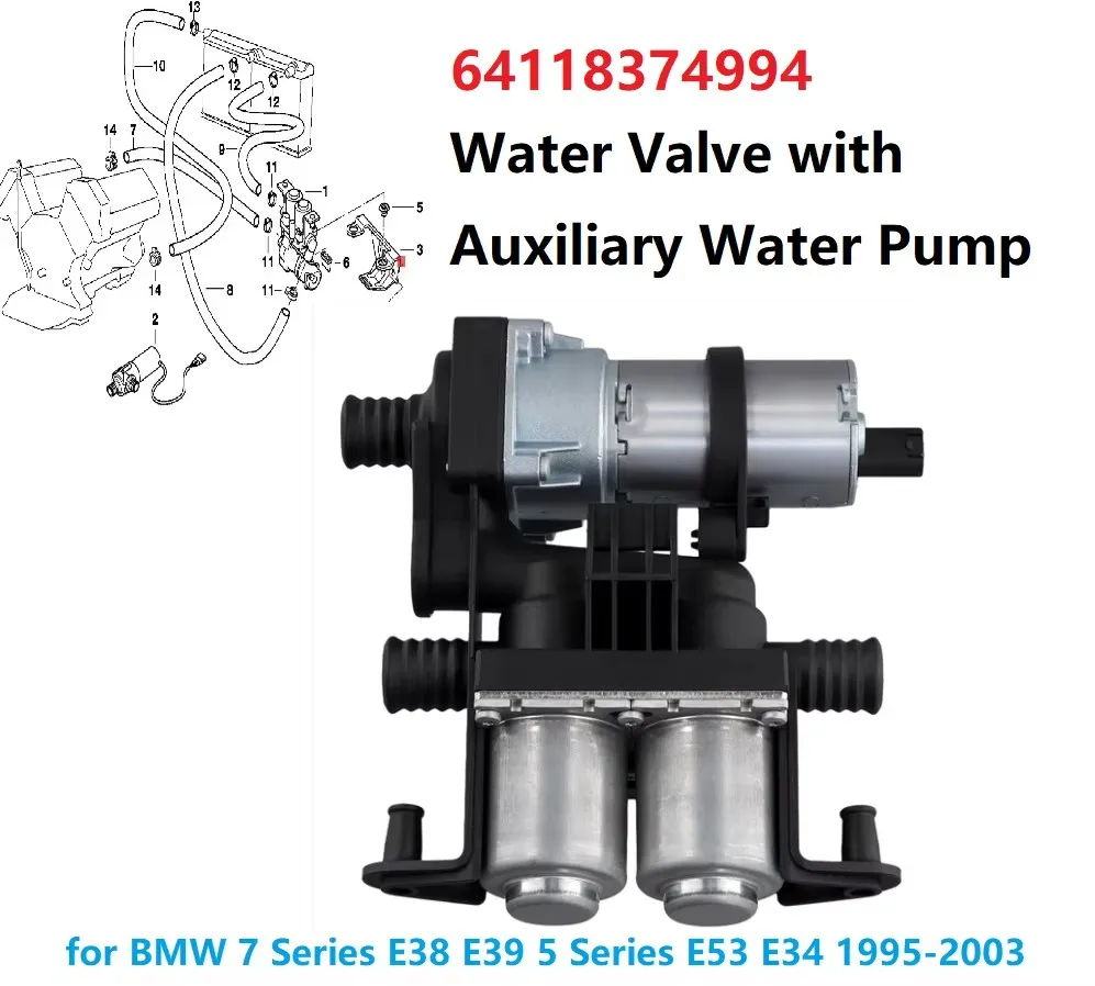

Новый клапан водяного насоса со вспомогательным водяным насосом 64118374994 Для BMW 7 серии E38 E39 5 серии E53 E34 1995-2003 гг. 8374994