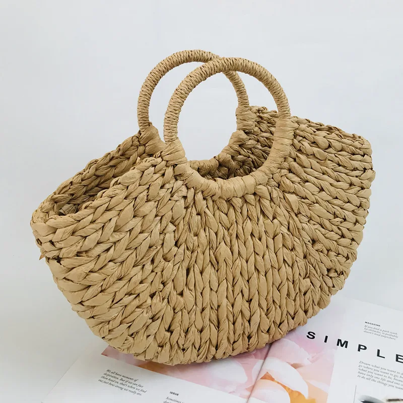 Bohemian Travel Beach Bags for Women 2022 Summer Woven Straw Basket Bag Handbags Shoulder Bag Bali Rattan Bags Tote Lady Clutch