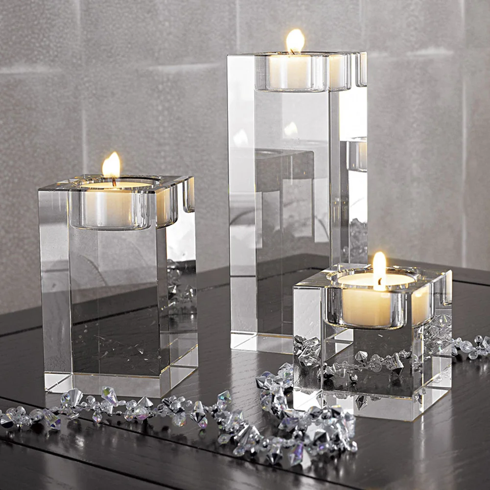 

Crystal Candle Holder European Style Clear Square Glass Tealight Candlestick Romantic Table Dinner Candle Holder For Home Party