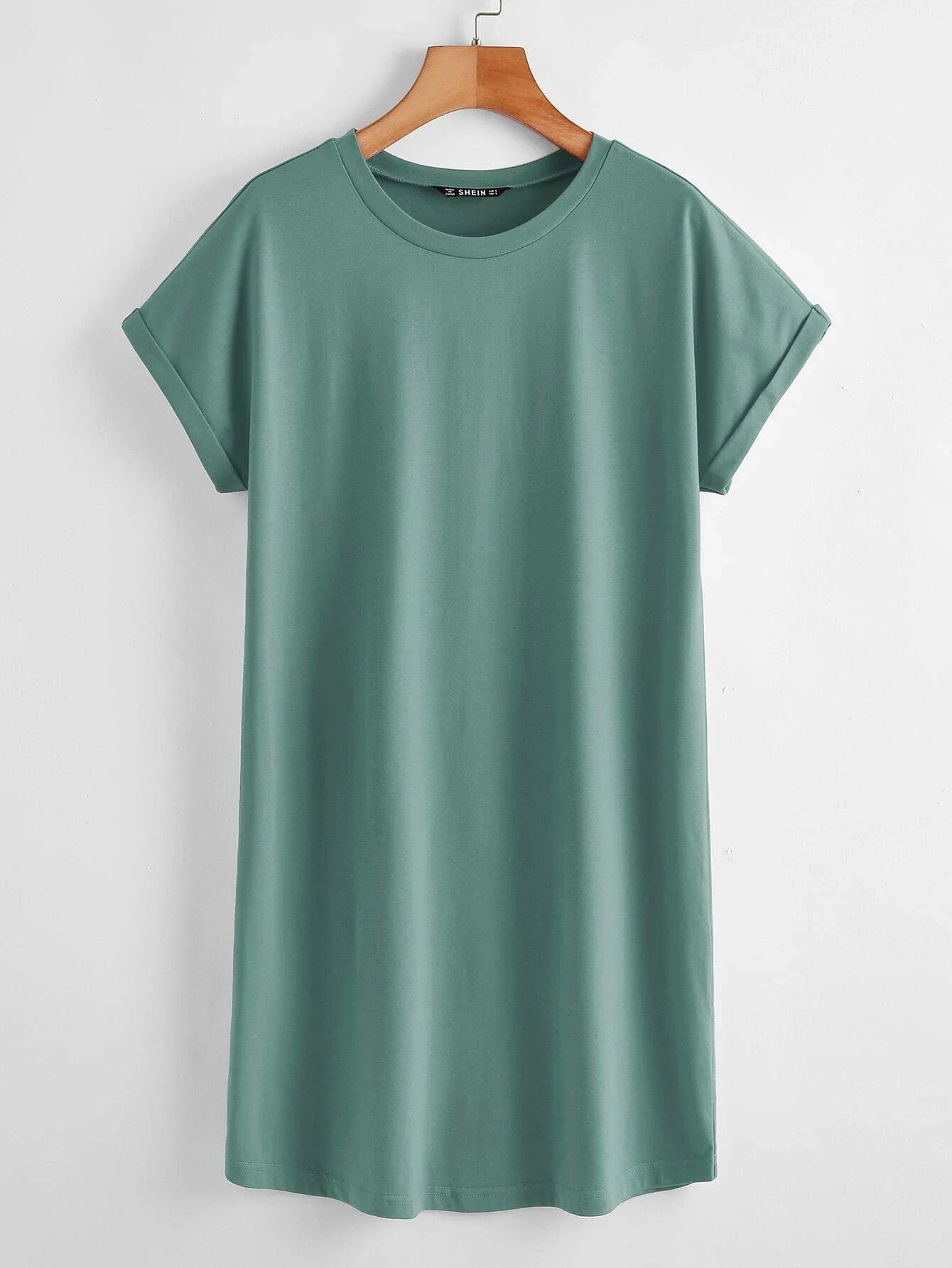 

tops Rolled Cuff Solid Tee Dress