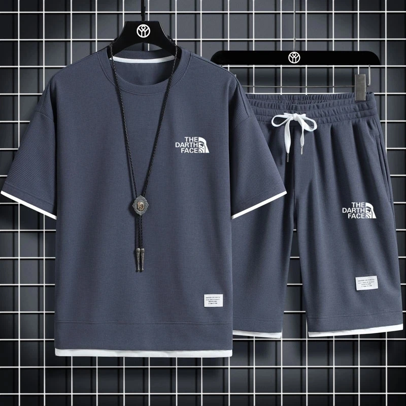 Summer Men's Tracksuit 2 Pieces Sets Brand Casual T-Shirt Beach Shorts Outfits Fashion Print Short Sleeve Male Sportswear Suit