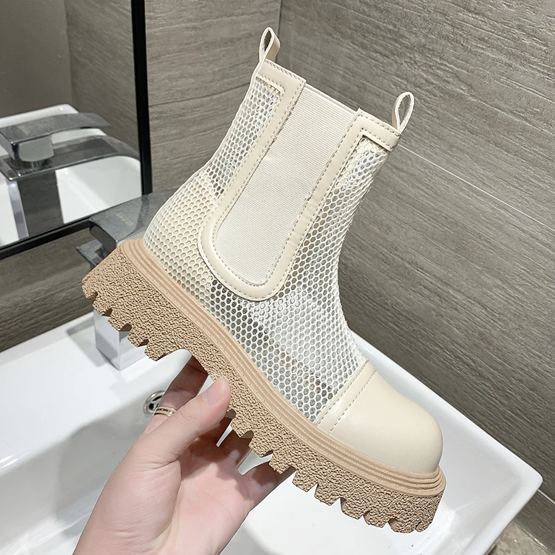 

New Women's Sandals Fashion Leather Bread Head Mesh Patchwork Thick-Soled Lightweight Comfortable Versatile Casual Shoes Women