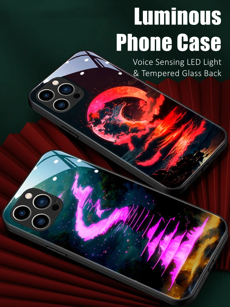 

Night Wave Colorful LED Light Glow Luminous Tempered Glass Phone Case for Huawei P40 P50 P60 Mate 30 40 50 Nova 9 10 Pro Plus