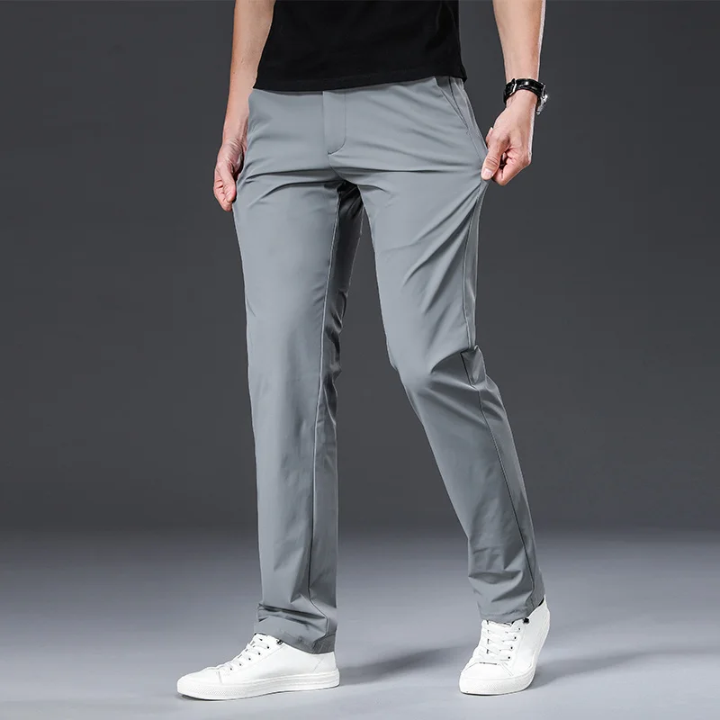 

BROWON Classic High Quality Men Trousers Spring Summer Midweight Solid Color Straight Trousers Male Full Length Casual Pants Men