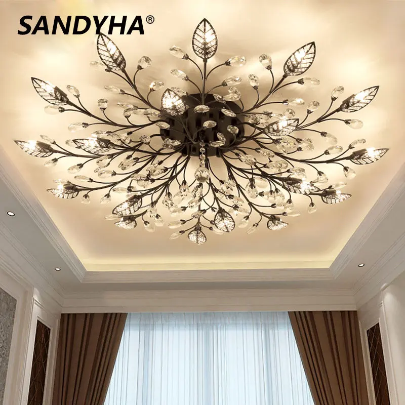 

SANDYHA Modern Nordic Crystal Ceiling Lamp Luxury Branch LED Chandeliers Home Decor Dining Bedroom Living Study Hall Lighting