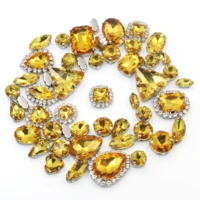 mixed size and shape golden yellow gold claw crystal glass sew on rhinestones for diy crafts decoration jewelry 50pcsbag