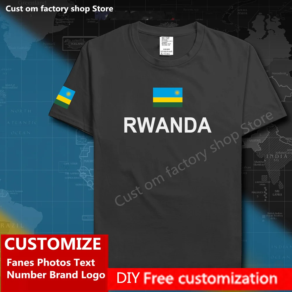 

Rwanda Rwandan Rwandese Cotton T shirt Custom Jersey Fans DIY Name Number Brand LOGO Fashion Hip Hop Loose Casual T-shirt