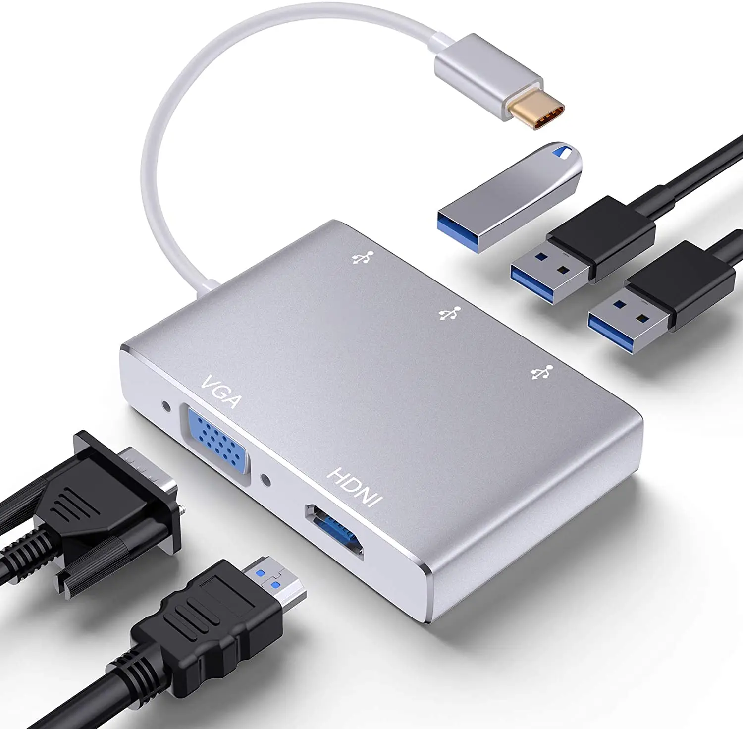 

5 in 1 USB C to HDMI VGA USB Adapter,USB-C to HDMI Multiport Adapter for MacBook Chromebook Pixel and More Type C Devices