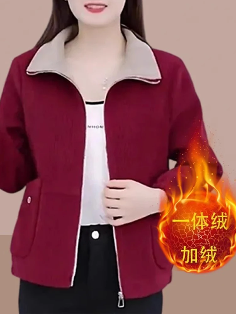 Corduroy Short coat Women Spring and Autumn Winter 2024 New One Fleece-lined Thickened Small Fashion Top