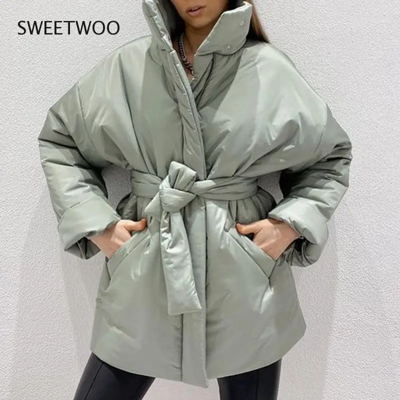 Casual Collected Waisted Parkas Women Fashion Simple Coats Women Elegant Spring Stand Collar Cotton Jackets Female Ladies Tide