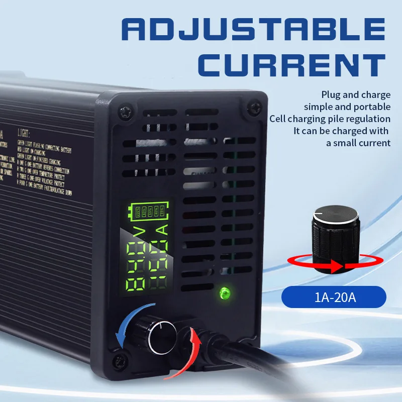 Фото Зарядное устройство для LiFePO4 литиевых аккумуляторов 13S LCD 220V 54.6V 1A-10A с интеллектуальной регулировкой тока для погрузчиков и поломоечных машин, с вилками UK, US, EU, AU №2