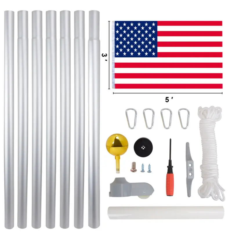 20 ft Flag Poles for Outdoor Heavy Duty Aluminum In Ground with 3'*5' Flag