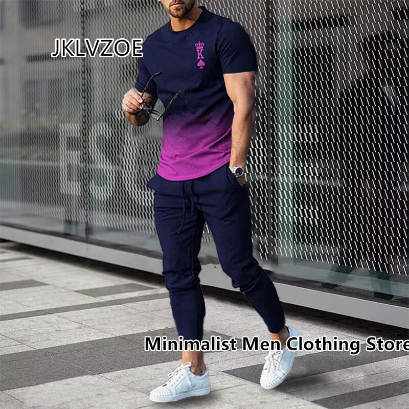 Summer Sportwear Suit Short Sleeve T Shirt Long Pants 2 Piece Sets Men Tracksuit 3D Printed Casual Street Oversized Clothes