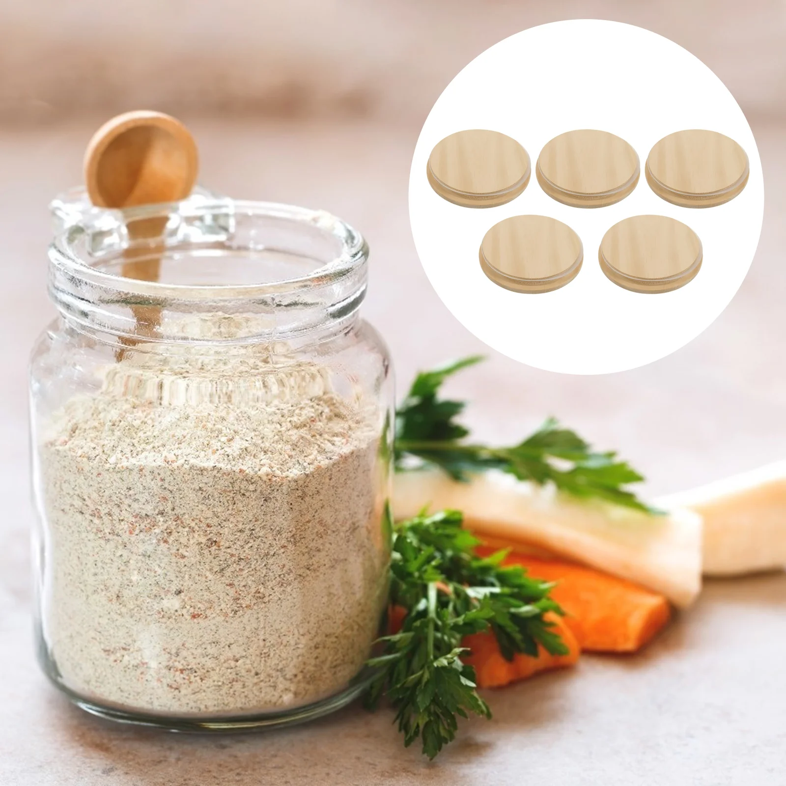 

5 Pcs Solid Wood Cover Jar Bottle Ball Wide Mouth Mason Jars Glass Lids Sealing Cap