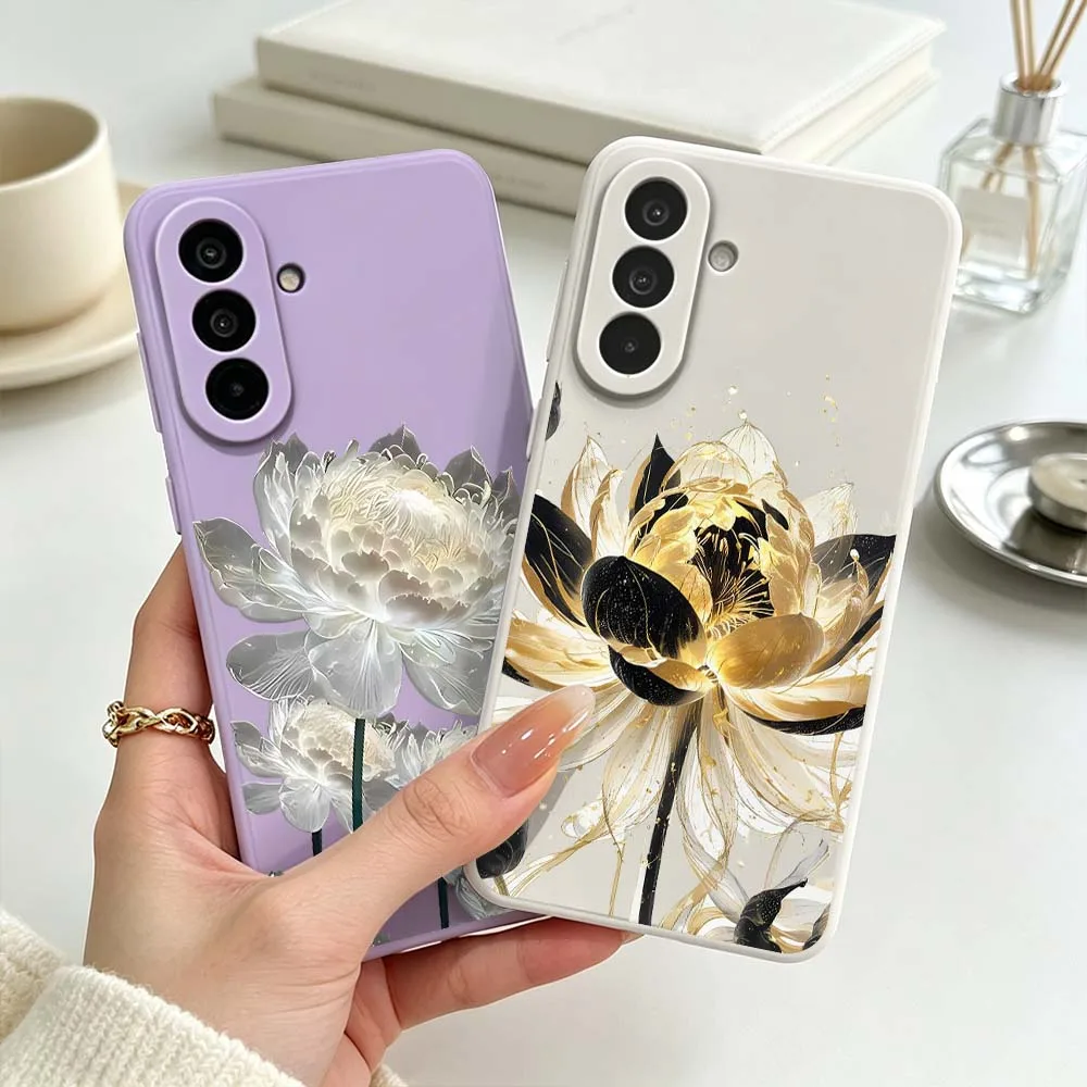 Фото Чехол для телефона с золотым узором в виде лотоса для Samsung Galaxy A71 A56 A55 A54 A53 A51 A17 A16 A07 A06, мягкий силиконовый чехол из жидкого силикона №1