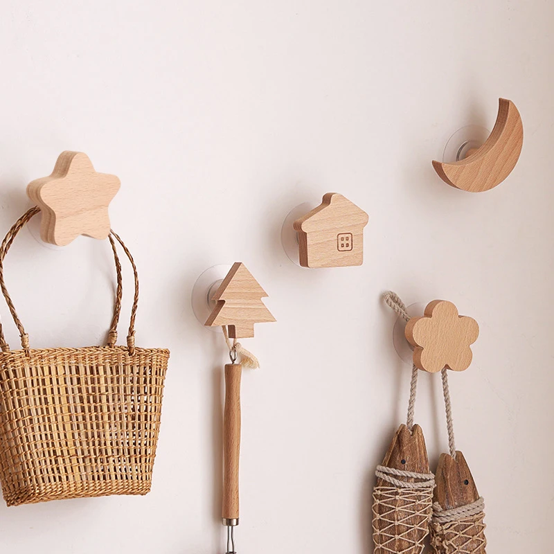 

Creative Creative Wooden Hook Star Moon Animal Wall Hanging Coat Hook Home Decoration Kitchen Accessories Simple Solid Color