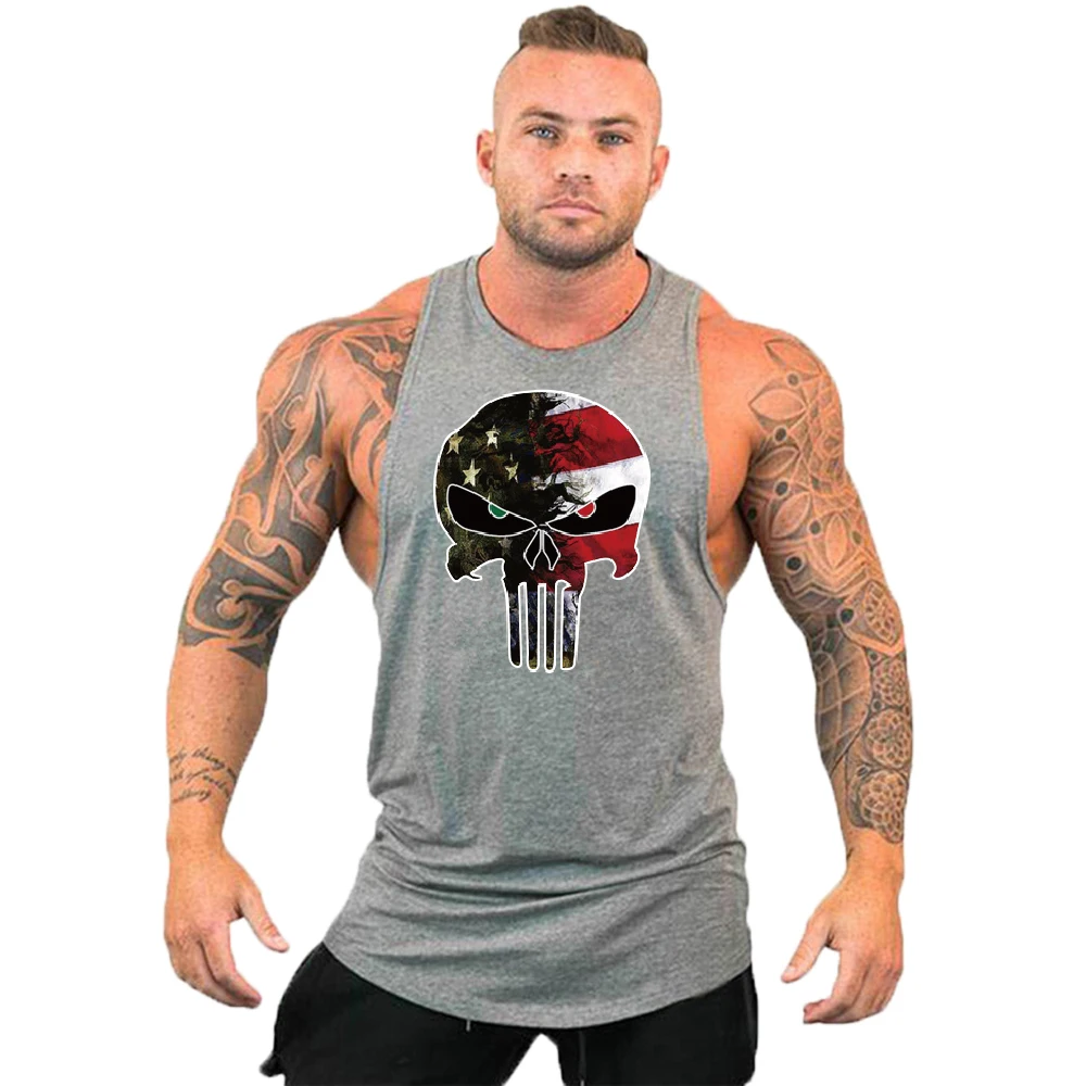 

Майка мужская с принтом черепа, хлопок, без рукавов, майка для фитнеса, одежда для бодибилдинга, тренировок
