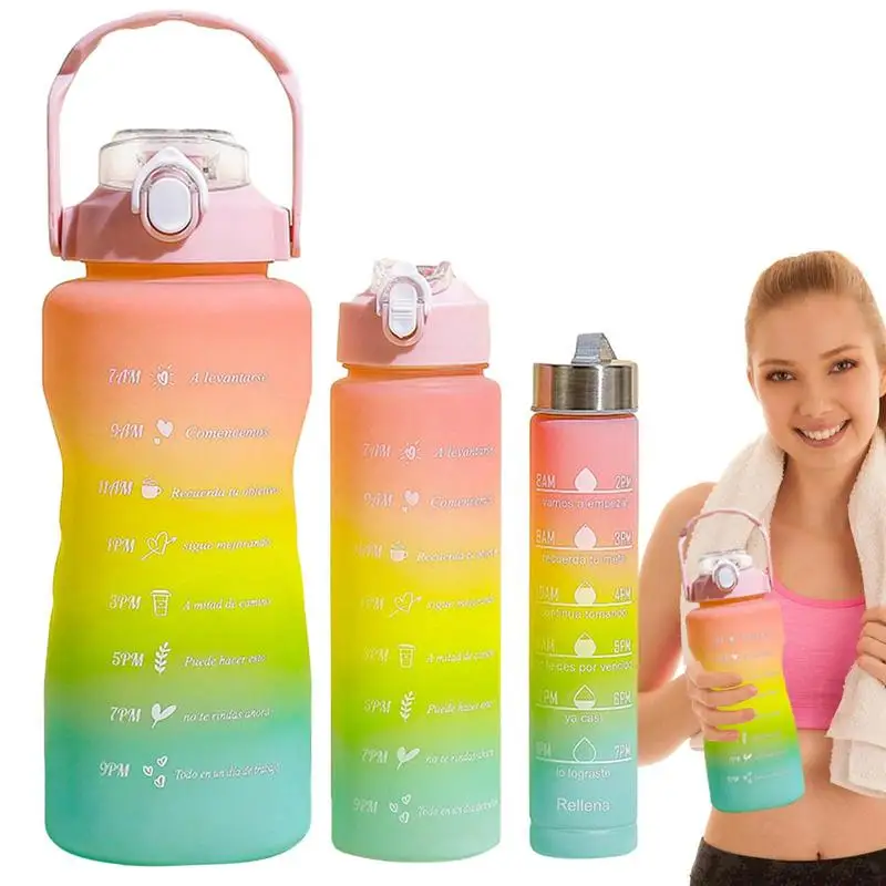 

Sports Water Bottle 300ml675ml2000ml Three-Piece Set Water Bottle Leak-Proof Gym Water Bottle Portable Frosted PC Cup