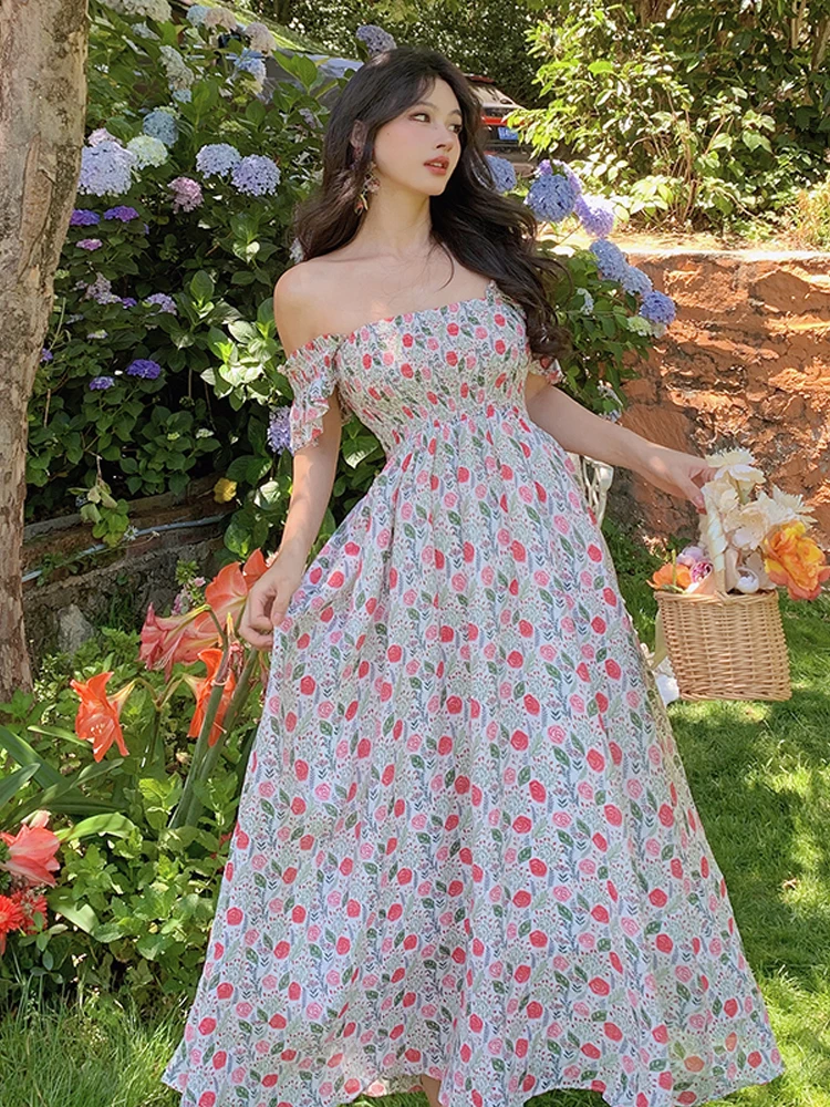 

Женское винтажное платье с цветочным принтом, длинное пляжное платье с цветочным принтом, в богемном стиле, для путешествий и отдыха на лето
