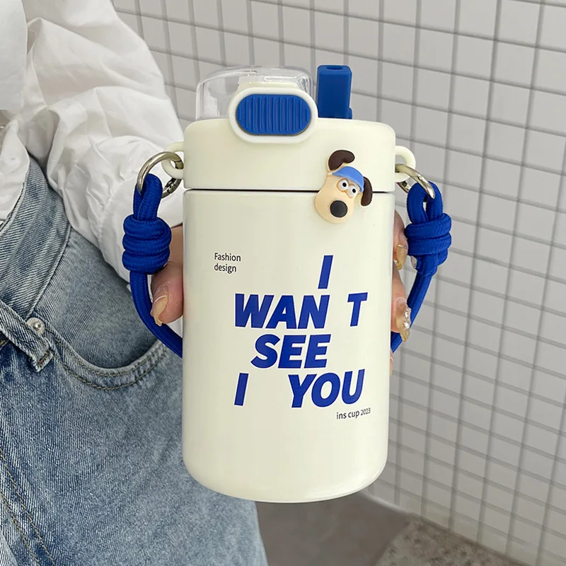 

Simple Double Drinking Insulation Bottle Female Food Grade 316 Stainless Steel Coffee Keep Cold Cup Portable Thermos Straw Cups
