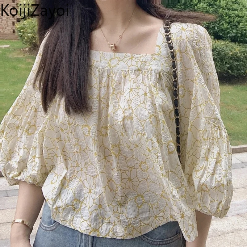 

Koijizayoi Chiffon Women Flower Loose Shirt Short Sleeves Casual Loose Blouse Fashion Lady Chic Korean Blusas 2022 Summer Tops