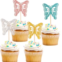 20pcs glitter butterfly cupcake toppers baby shower cake picks decorations for wedding anniversary kids birthday party supplies