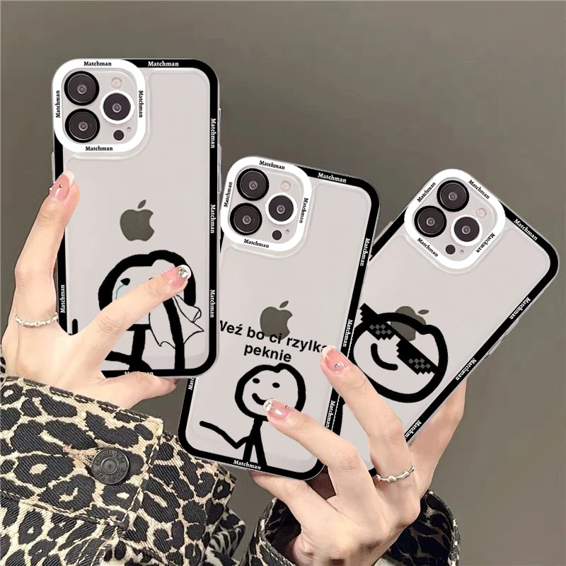 

Cartoon Matchman Pattern Phone Case For iPhone 14 13 12 11 Pro Max Mini X Xs XR 6 7 8 Plus SE 2020 Transparent Case