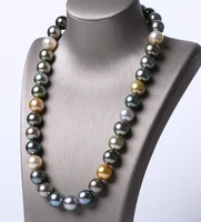 huge charming 1810 14 natural south sea genuine black white golden round pearl necklace free shipping for women jewelry